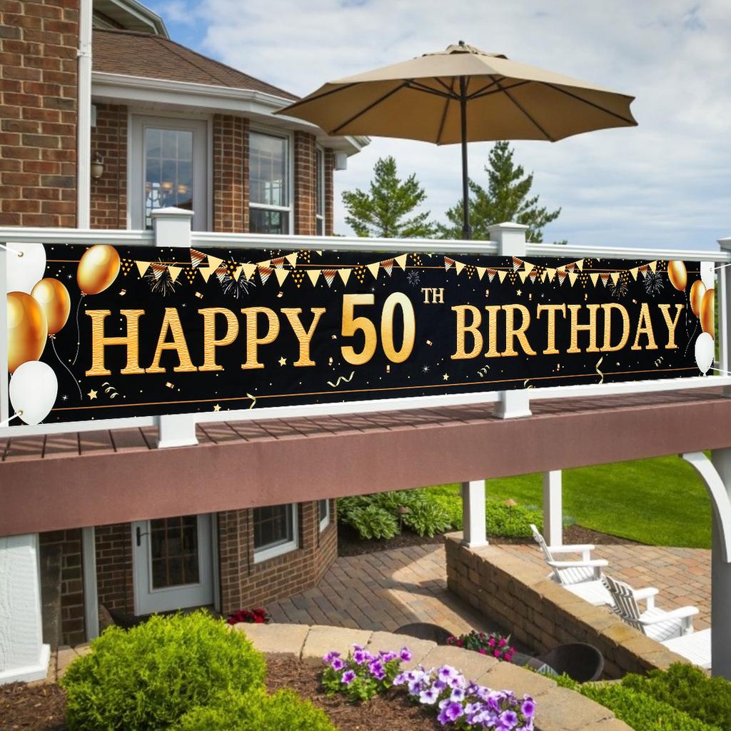 Black Gold Birthday Banner Large Size Birthday Party Decoration 30 40 50 60 70 80 Years Birthday Background Banner Hanging Flag