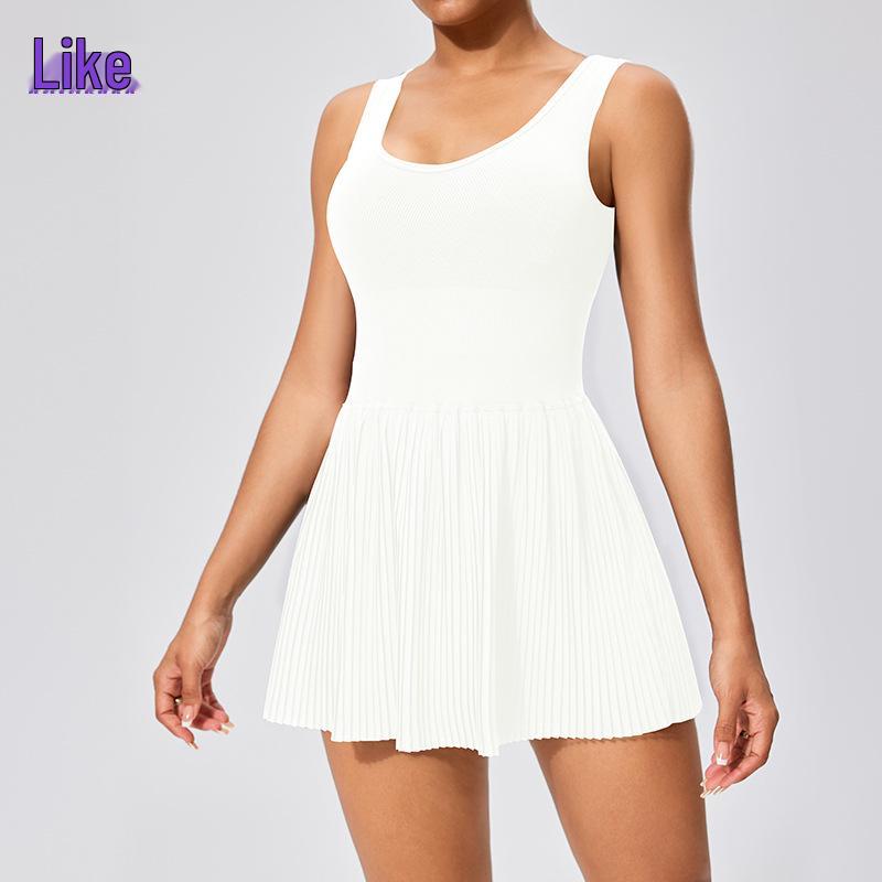 

Бесшовное платье для йоги и тенниса с эффектом «обнажённой кожи»: Дышащий, Непрозрачный Короткий Юбочный Костюм-Двойка Small белый