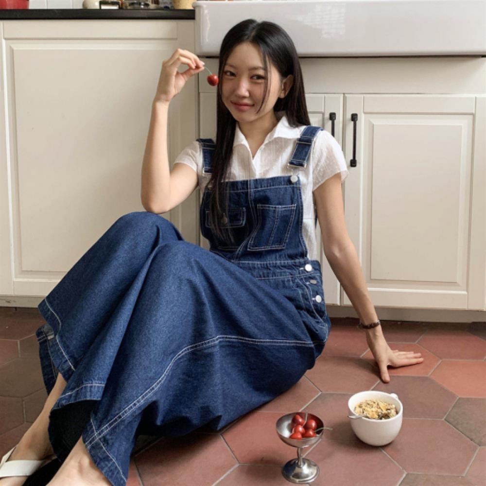 New Arrivals Open Run Women Wide Fit Stitch Denim Overalls