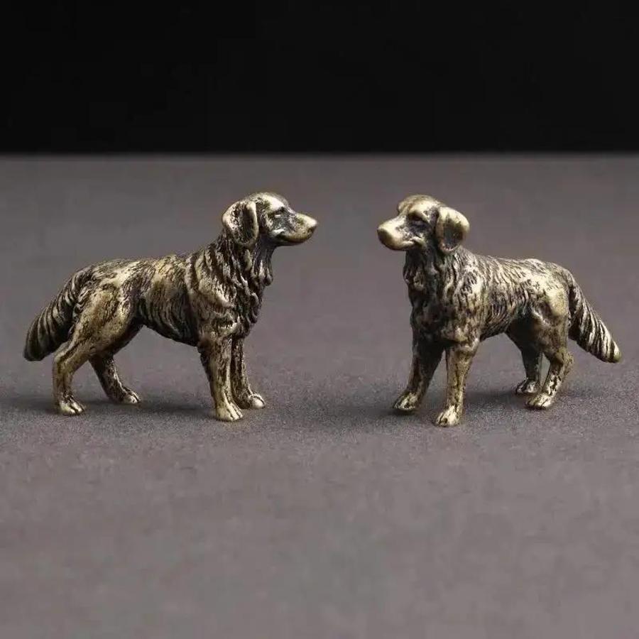 New Antique Bronze Hunting Dog Statue Mini Desktop Puppy Animal Decoration Figurine Tea Pet Home Decoration Crafts Wholesale