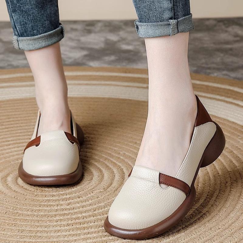 

Туфли из мягкой кожи с круглым носком и неглубоким вырезом, новые, в стиле ретро, на педали, на мягкой подошве, французские женские туфли, туфли на платформе, одинарные туфли 37