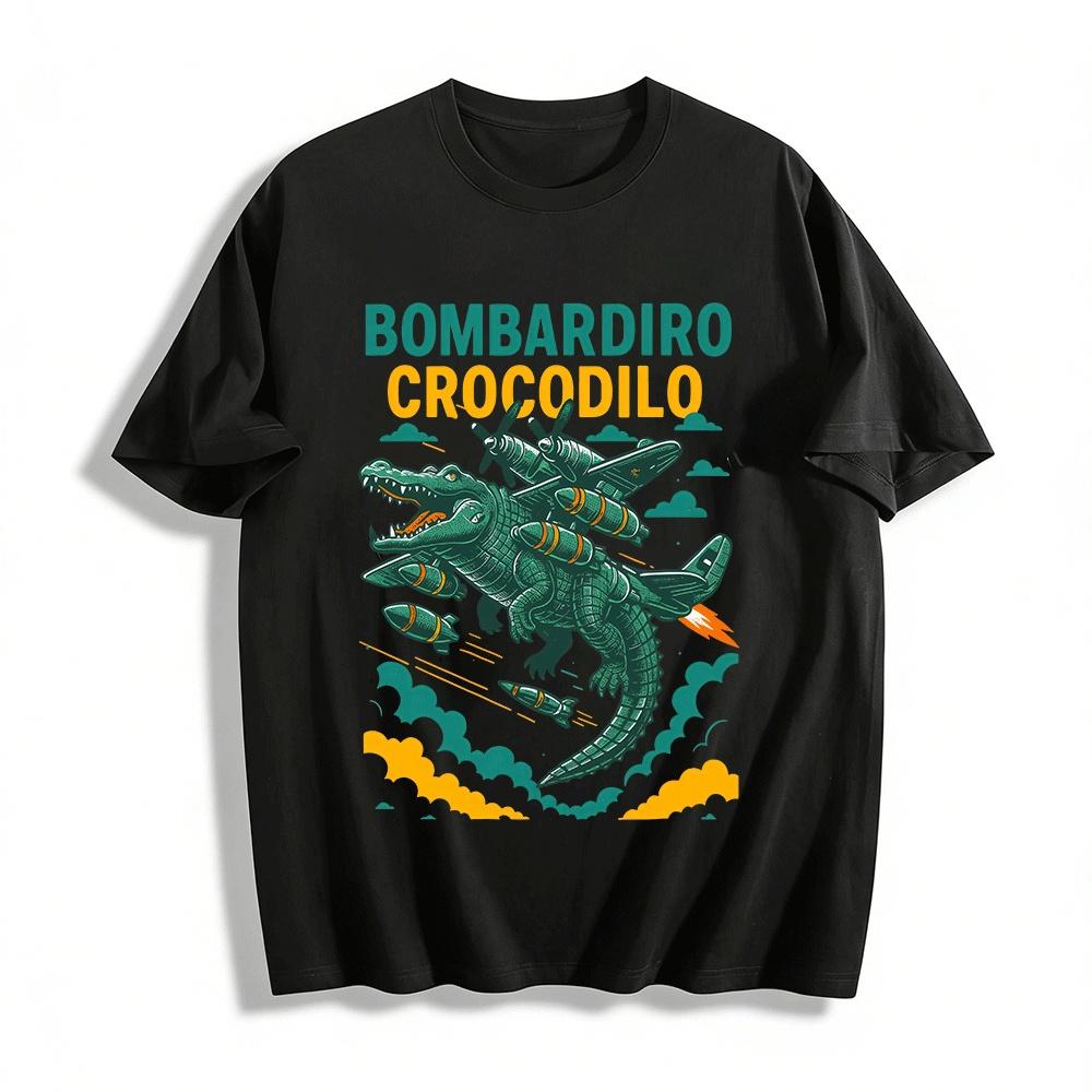 Funny Crocodile Bomber Creative Print Tshirt Cool Casual Top Pure cotton T-shirt XXS