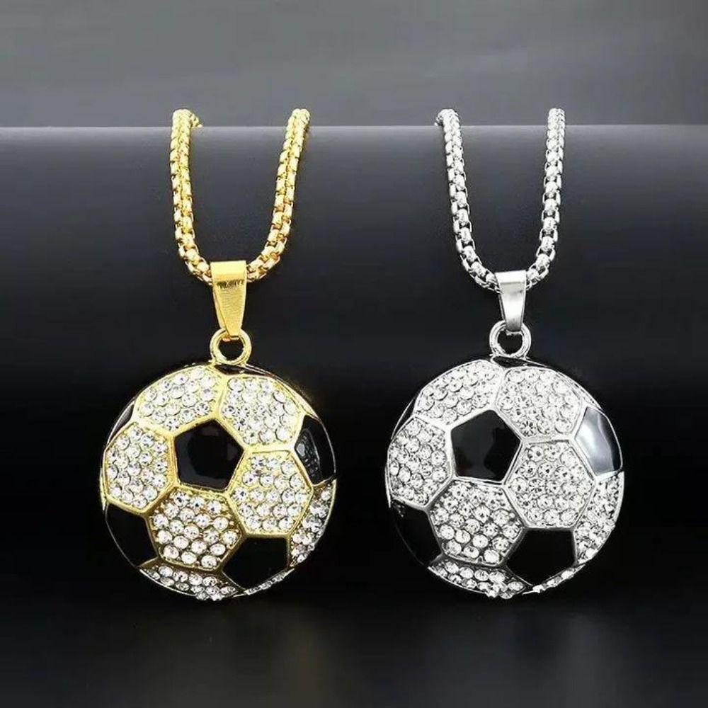 Rhinestone Football Pendant Choker Jewelry Soccer Necklace Creative Football Necklace  Men