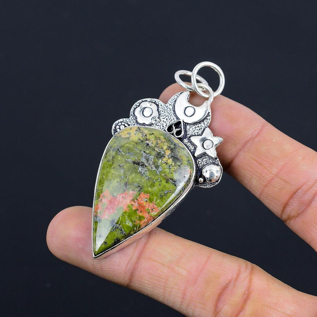 Anniversary Gift For Her Natural Unakite Gemstone Pendant 925 Sterling Silver