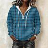 Women's Long Sleeve Drawstring Hoodie with Striped Plaid Print Pullover Sweatshirt