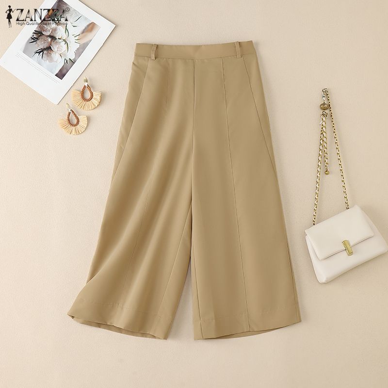 ZANZEA Women Casual Elastic Waist Loose Summer Capris Pants