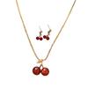 3PC Women's Fashion Red Cherry Necklace Earrings Zircon Set Suitable for Wedding, Party, Festival Gifts