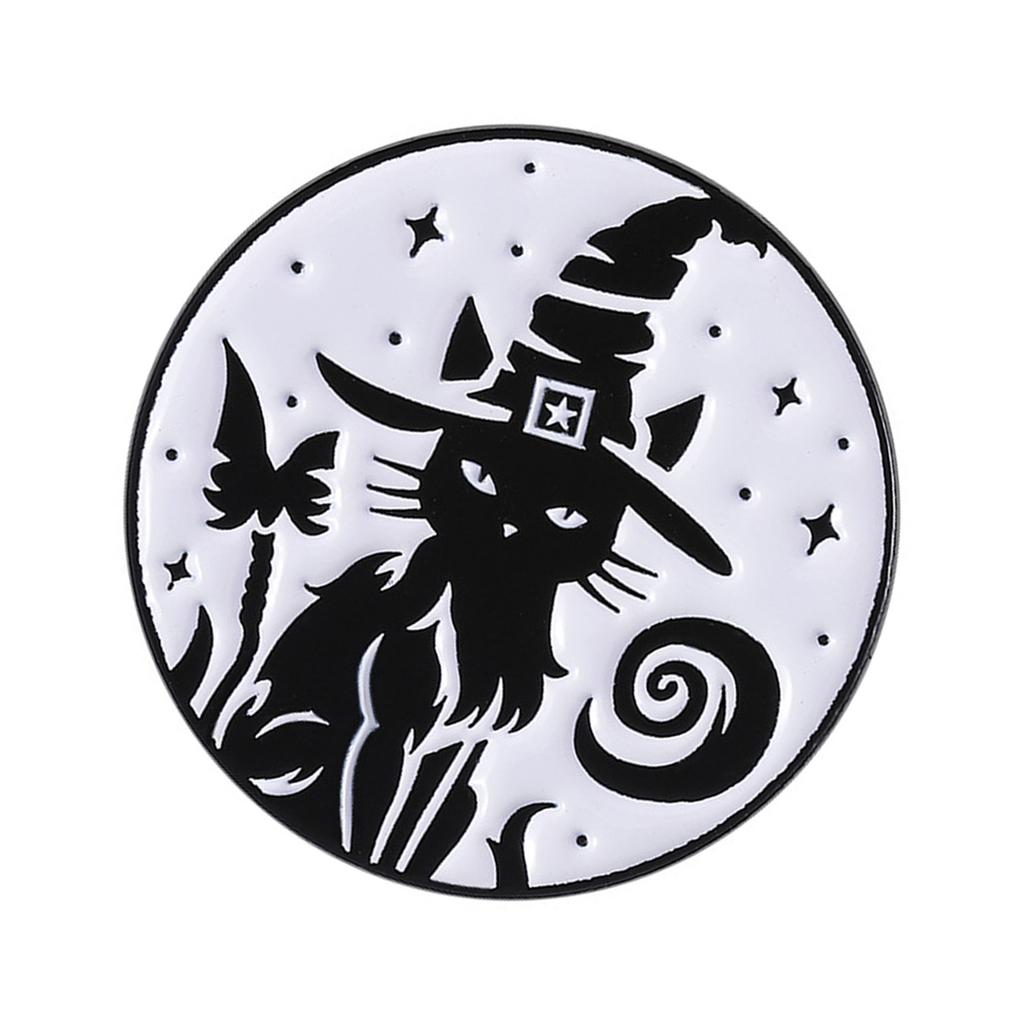 Witch Brooch Gothic Enamel Pin Punk Styles Black Cats Designs Jewelry Accessory For Halloween Outfit Decoration