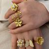 CARLIDANA New Gold-Plated Stainless Steel With Pearl Rings Jewelry Women Zircon Flower Butterfly Leaf Rings Adjustable Fashion