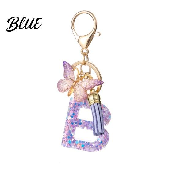 Comfortable To Carry Keychain Purple Series Pendant Sequins Star Initial Letter Charm Key
