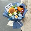 Graduation Crochet Flower Bouquet Handmade Knitted Artificial Sunflower Puff Flower Bear Graduation Gifts for Grad Party Favors