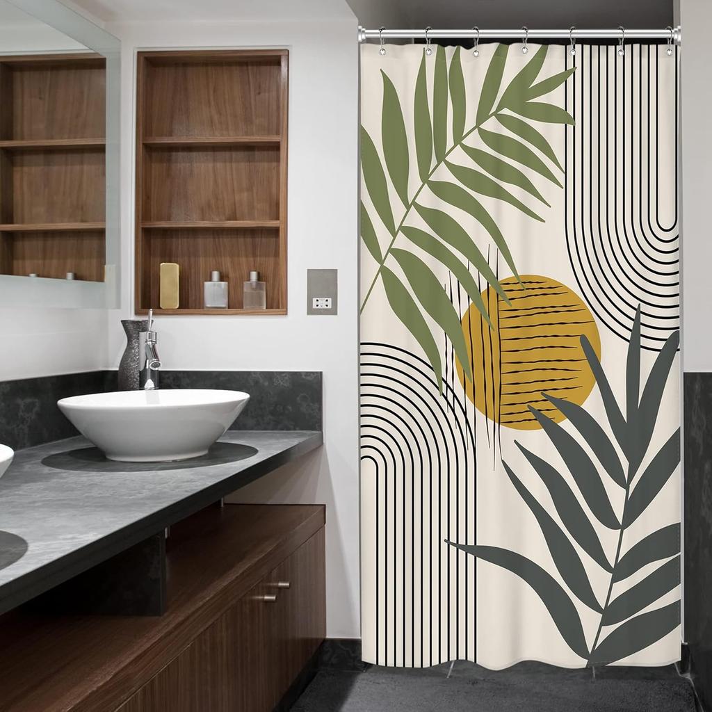 Moderner Abstraktes Duschvorhang Palmenblatt Design Geometrisches Muster Badezimmer Dekor Wasserdichtes Gewebe Minimalistisch Künstlerisch Zuhause