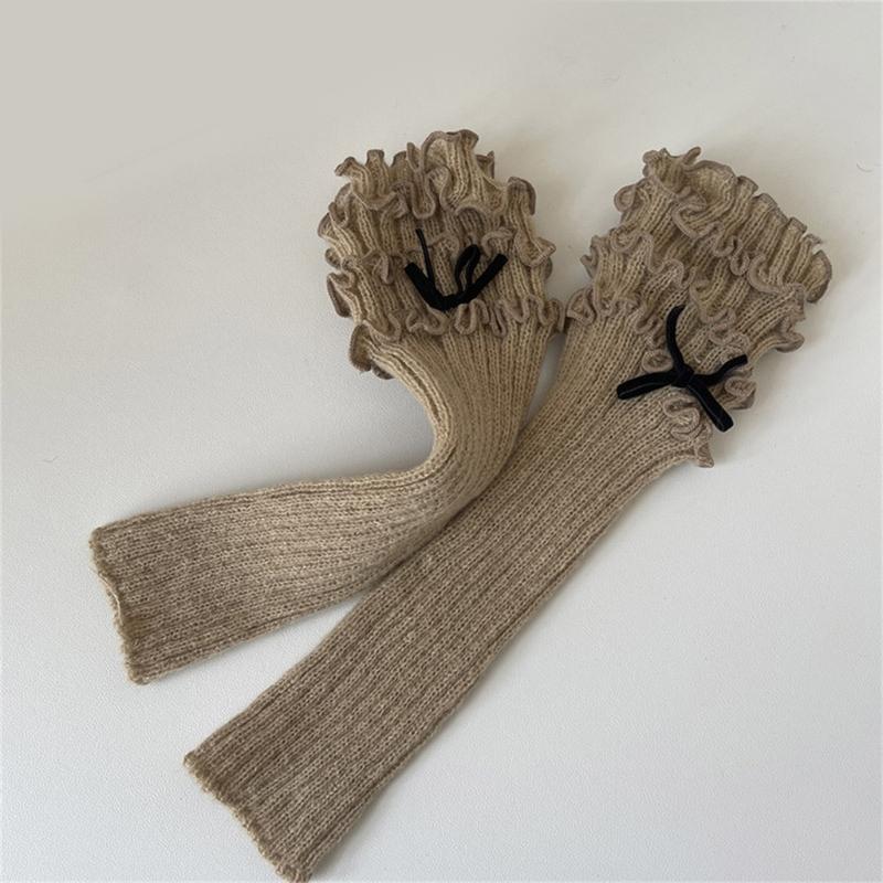 Ribbed Knit Boot Cuffs Footless Socks with Elegant Bows Designs for Women Layered Ruffle Edge Leg Warmers Streetwear