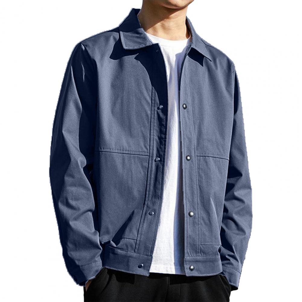 Herrenjacke Revers Langarm Knopfverschluss Jacke Mantel mit Seitentaschen Frühling Herbst Einfarbig Casual Outwear