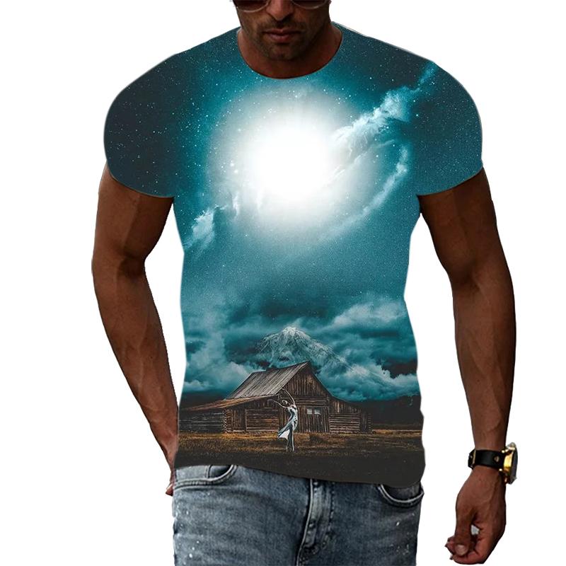 Summer Night Scene graphic t shirts Men Fashion Trend Creative Pattern T-shirt Hip Hop harajuku Handsome 3D Print t-shirts Tops