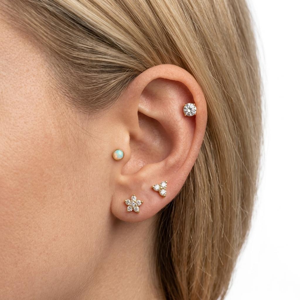 18G Stainless Steel Threadless Flat Back Stud Earrings Hypoallergenic CZ Cartilage Labret Piercing Jewelry for Women