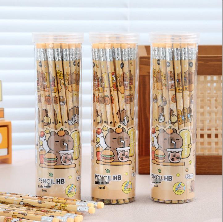 Cartoon Sanrio 30-Piece Wooden Pencils with Cute Eraser Tips, HB Grade for Students. HB