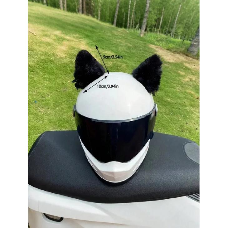 2-Pack Faux Fur Cat Ears Helmet Accessories, Detachable Plush Kitty Ears, Fits Motorcycle/Electric Bike/Ski Helmet, Cute Decor F