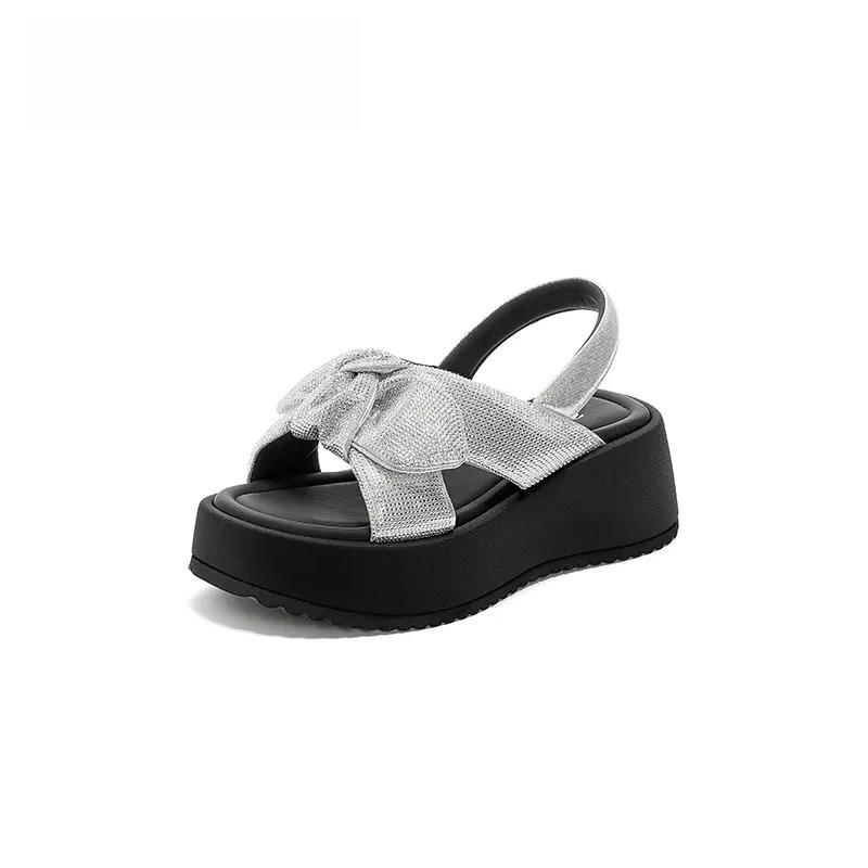 

2025 summer new thick-soled waterproof casual shoes small height-increasing sandals fashionable, comfortable and not tired women s sandals 40 серебряный