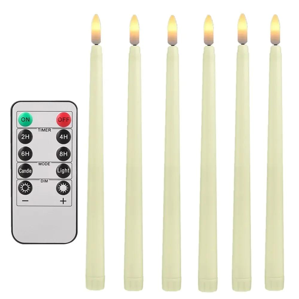 Long Christmas LED Candle with Remote Timer Flameless Ivory Taper Candles Battery Powered Church Flickering Candlesticks Light
