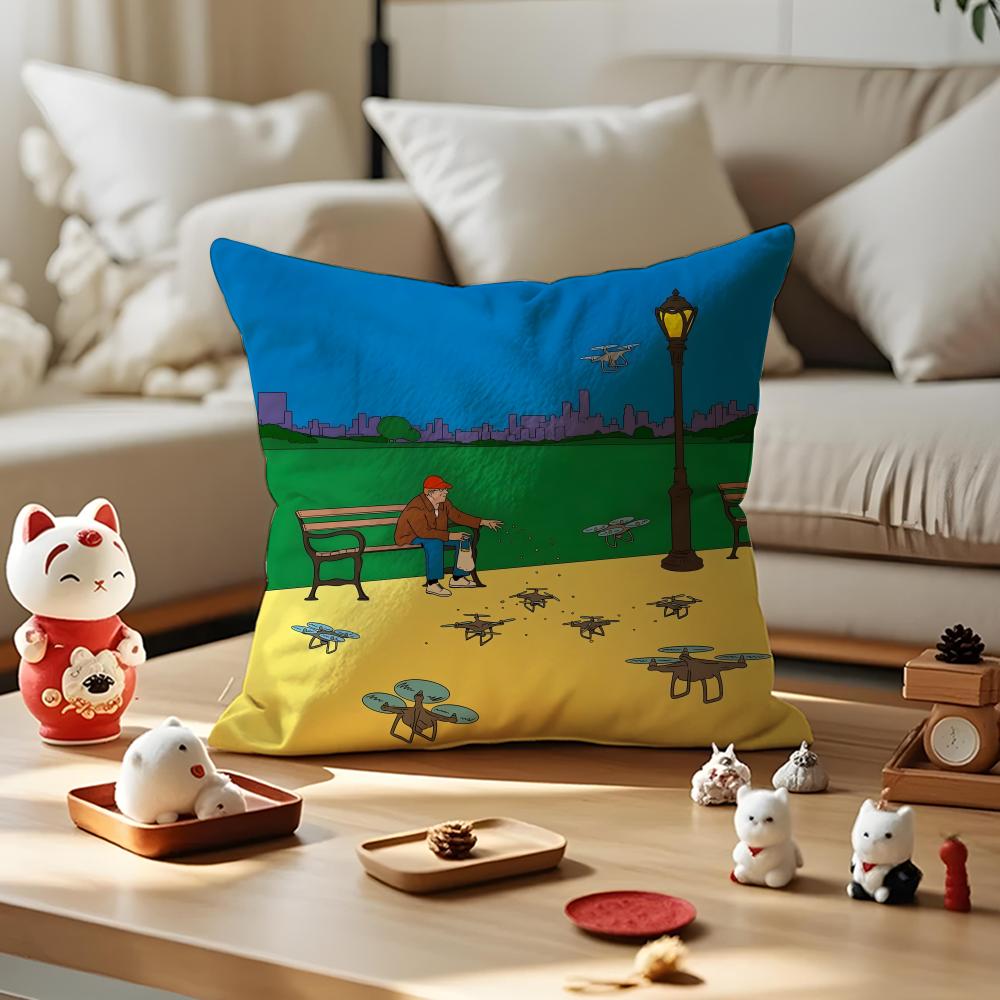 Parody Art Illustration Cushion Cover Anti-dustmite Pillowcase Invisible Zipper Silky Short Plush Sofa Cushion Cover
