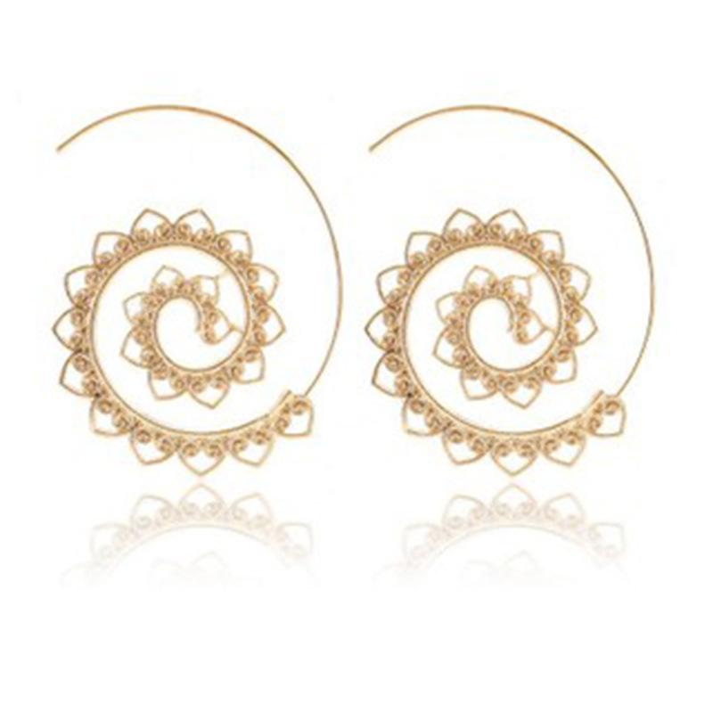 

1 Pair European and American New Oval Spiral Earrings Exaggerated Vortex Gear-shaped Heart-shaped Retro Ear Jewelry