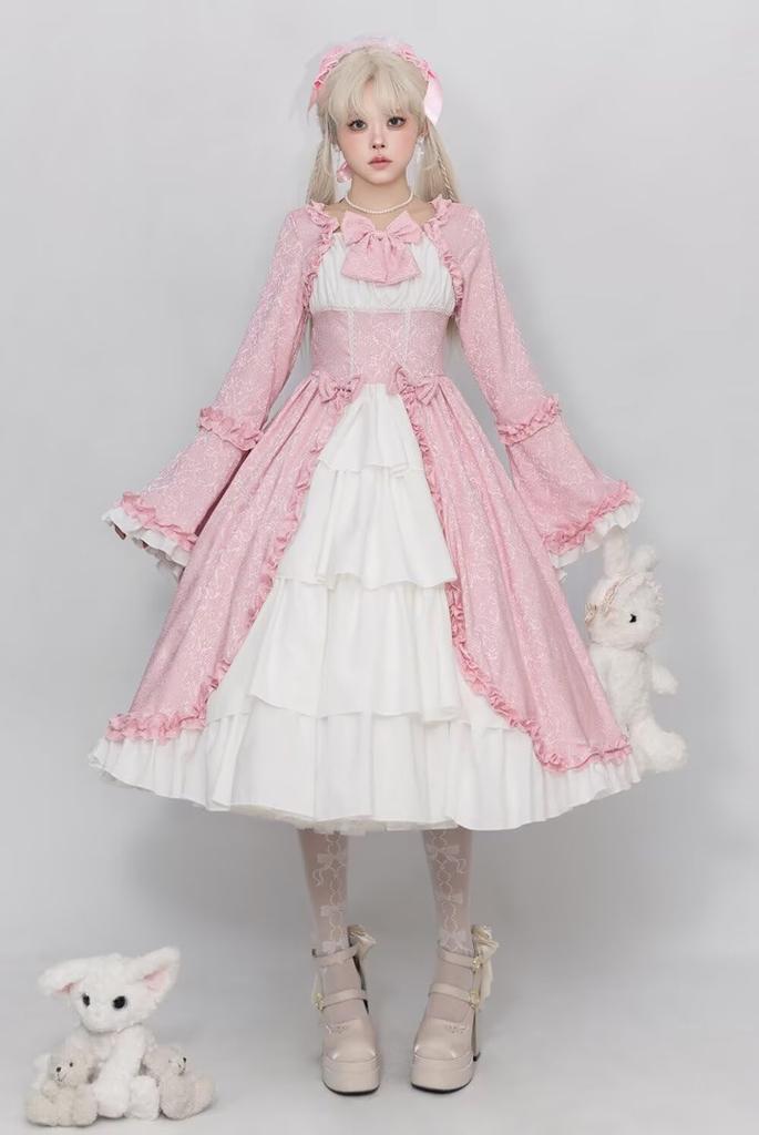 Yucahype Gothic Lolita Long Plus Sweet Lace Dress, Sleeves, Size, Ruffles, Costume, Lolita, Princess, Cosplay, Lolita, Ladylike, (L, Pink)