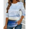 Women's Abstract Watercolor Print Long-sleeved Loose Round Neck Top, Casual Everyday Street Style with Elegant Design.