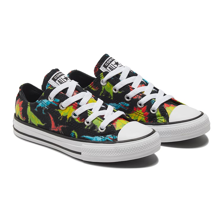 Converse Chuck Taylor All Star Low Top Kids Canvas Shoes Black Multicolor Teenagers 670350C