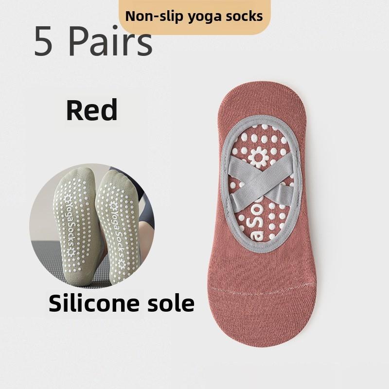 5 Pairs of Female Spring and Autumn Sports Silicone Non Slip Indoor Fitness Pilates Professional Yoga Boat Socks