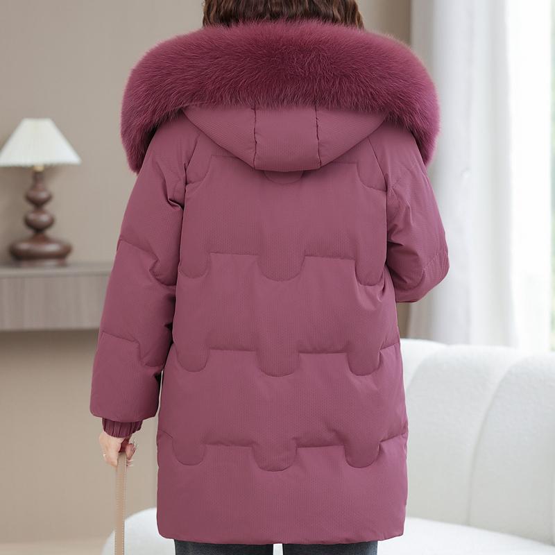 Real Fur Collar Middle-aged Women's Winter Down Coats Hooded Plus Size XL-6XL Thick Warm White Duck Down Jackets for Women Clothes
