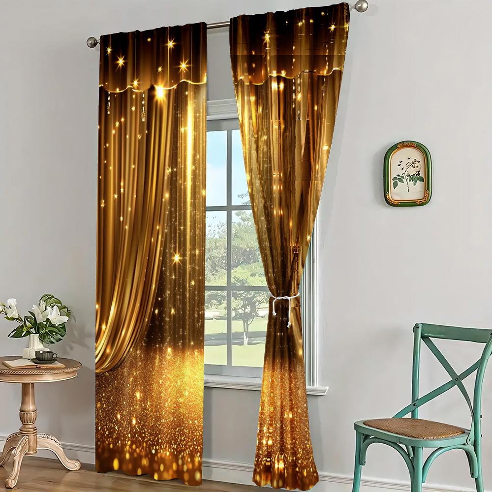 2pc,  Window Drapes Luxurious Golden Theater Stage Versatile Fabric,Without Electricity Summer Party Decorations Use for Hotel