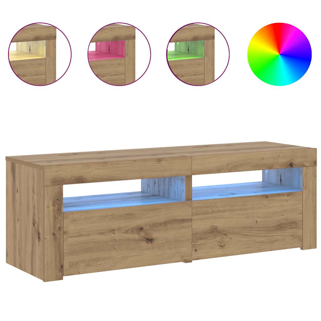 TV Stand with LED Lighting Artisan Oak Finish 120 x 35 x 40 cm Particleboard
