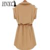 HNXC Women Fashion Casual Summer Loose Short Sleeve Belt Dress
