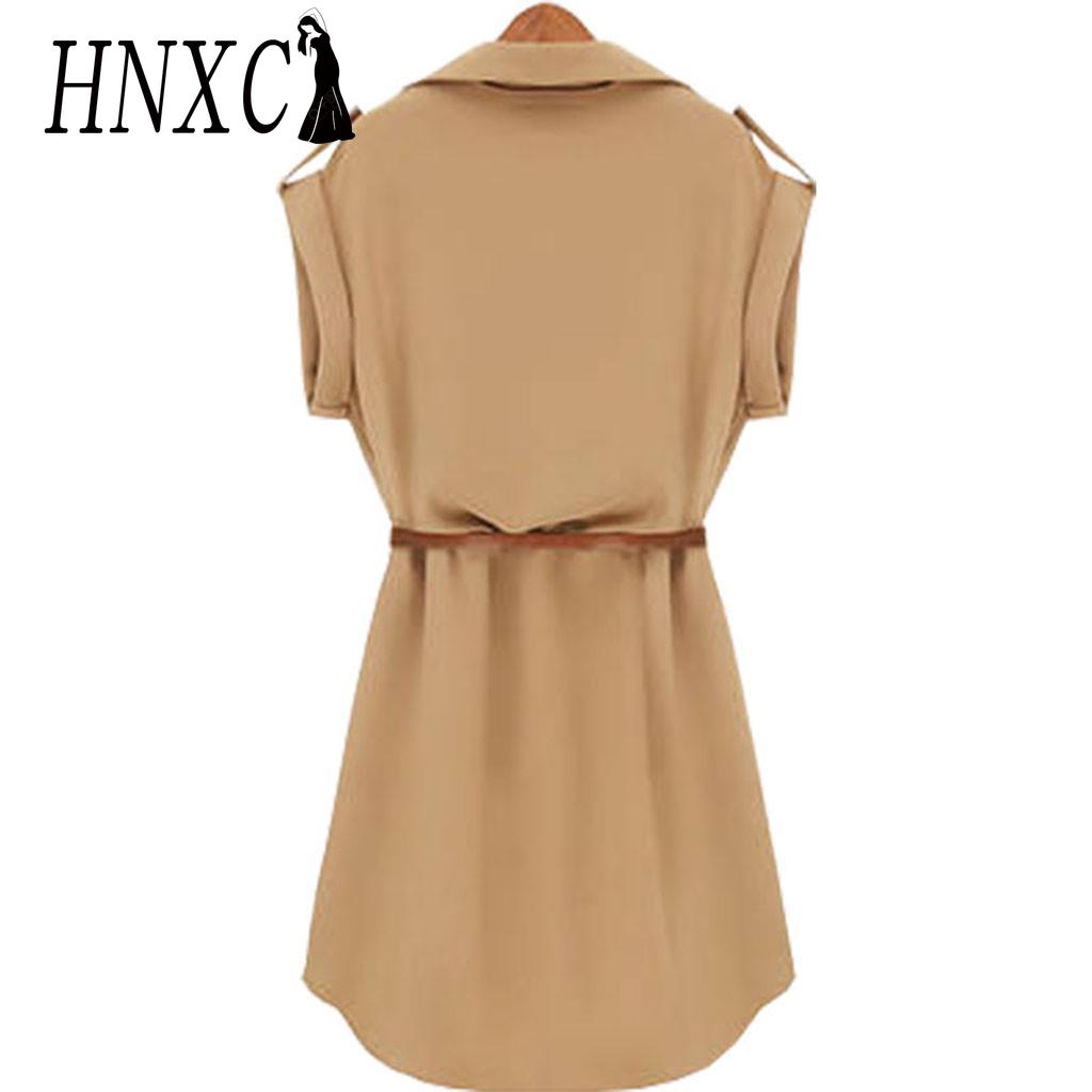 HNXC Women Fashion Casual Summer Loose Short Sleeve Belt Dress