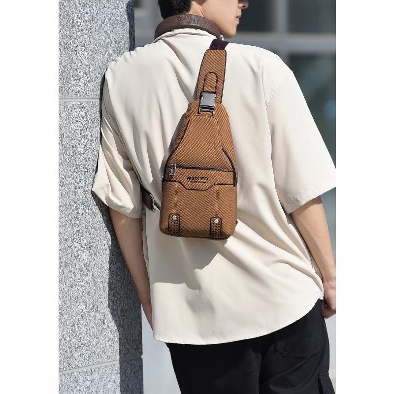 New Men's Fashion Crossbody Bag PU Leather Chest Bag, Handbag,Adjustable Shoulder Strap for Travel & Outdoor Activities
