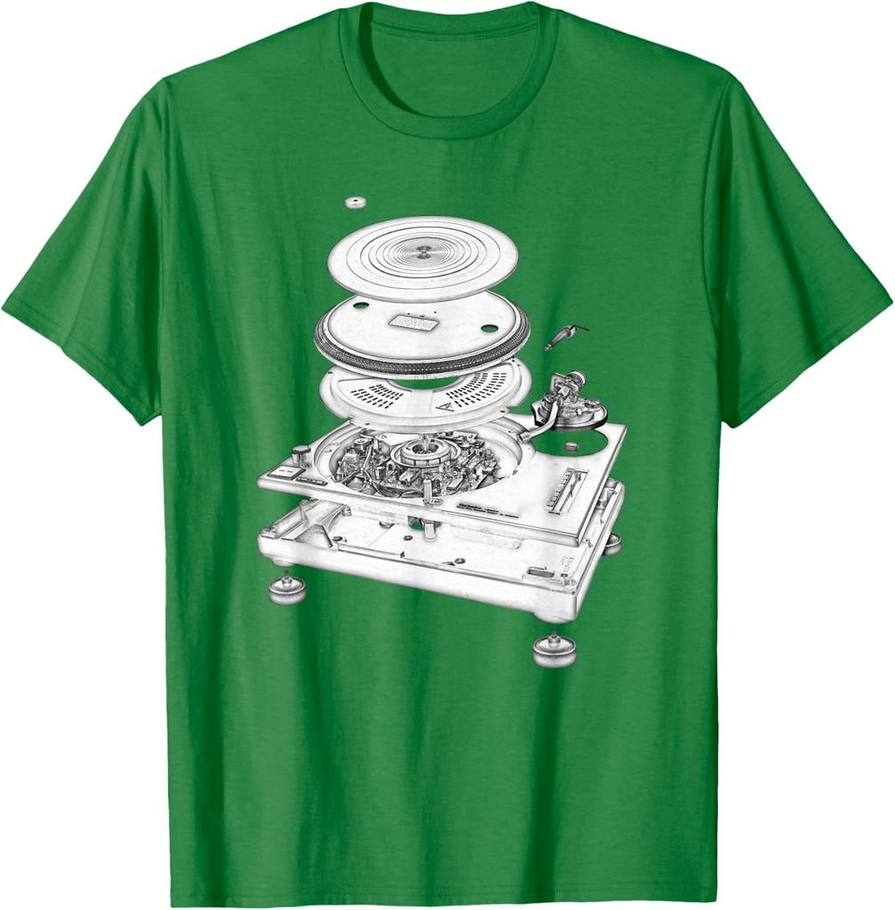 Turntable Exploded Blueprint DJ Graphic Tee Cotton Casual Short Sleeve TShirt