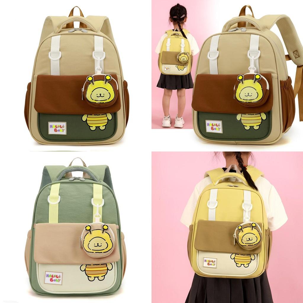 Childrens Bee Pattern Cartoon Backpack With Curved Shoulder Straps For School And Kindergarten