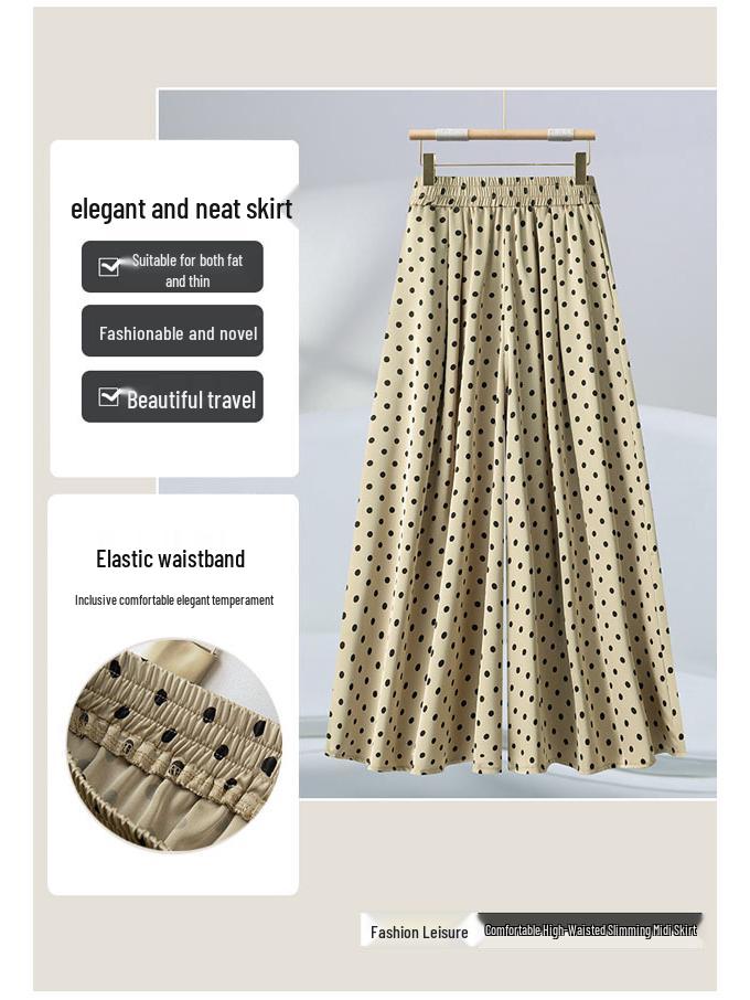 Women's High-Waisted Polka Dot Wide-Leg Culottes - Spring/Summer, Slimming, Comfortable, Nine-Point Length