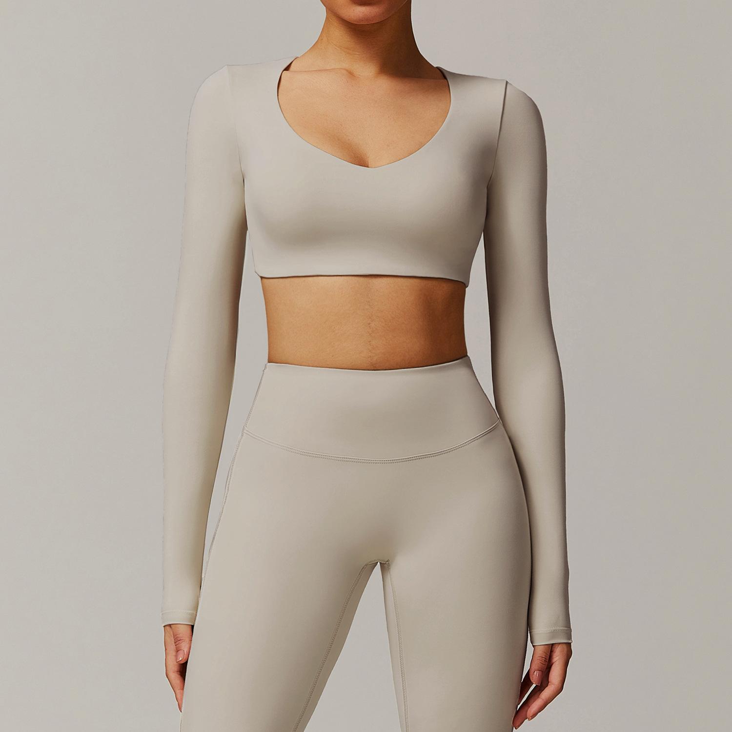 

Новая облегающая быстросохнущая женская футболка с длинным рукавом и V-образным вырезом, короткого фасона, приталенная, для бега, спорта и фитнеса XL