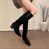 New Style Women'S Vintage Pleated Woman Knee High Boot Elegant Low Heel Autumn Winter Shoes Ladies Pointed Toe Knight Long Boots