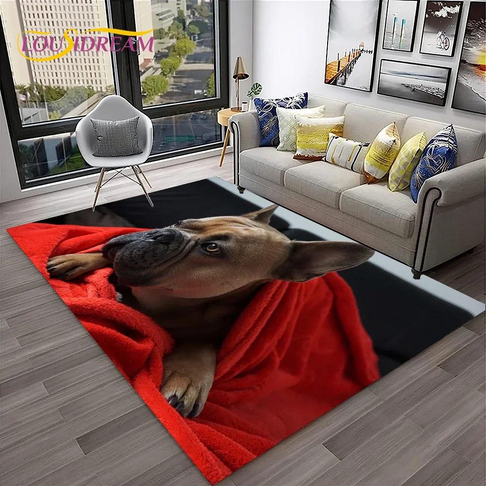 Cartoon French Pit Bull Dog Pet Carpet Rug for Home Living Room Bedroom Sofa Doormat Decor,kids Play Area Rug Non-slip Floor Mat