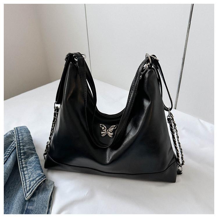 Trendy Korean Style Soft Pu Leather Shoulder Bag In Black White Silver