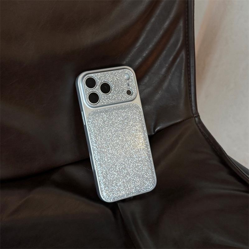 Glitter Silver Anti-Fall Phone Case for iPhone 15/14, Compatible with Apple 17/16 PROMAX