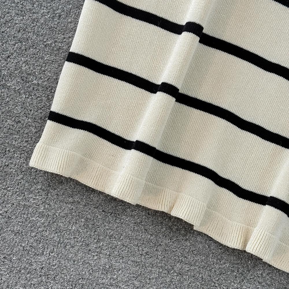 Conjuntos de 2 peças roupas femininas listradas malha sem mangas decote em v tanque + saias envolventes verão cintura alta saia conjunto moda dropship