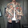 Men's Summer Ice Silk Tang Suit Shirt – Short-Sleeved, Frog Button, Floral Design