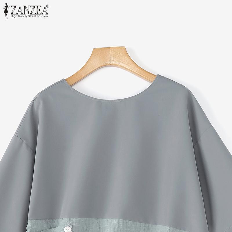 ZANZEA Women Casual Round Neck Loose Summer 3/4 Sleeve Blouse