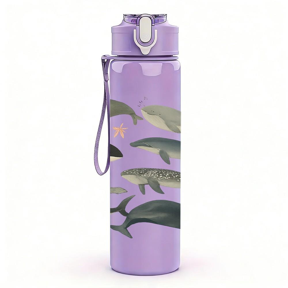 1 PZ Illustrazione Banco di Pesci 750ml Plastica Colorata Borraccia Sportiva Tappo a Flip con Cannuccia Anti-perdita Adatta per Sport, Ufficio, Uso Domestico