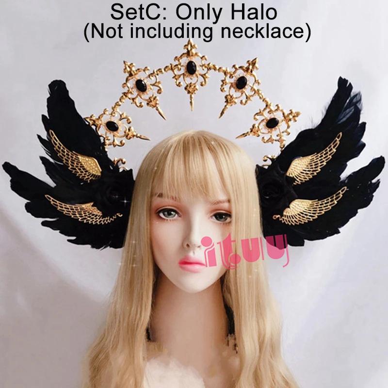 

Red Baroque Gothic Rose Angel Wings Halo Crown Headwear Sun Godmother s Retro Gorgeous Lolita KC Crown Headband Hair Accessories