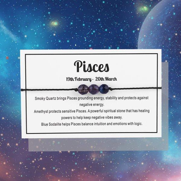 Handgefertigtes 12 Sternzeichen Naturstein Armband für Damen Widder Löwe Handgeflochten mit Karte Armband Schmuck Geburtstag Geschenk